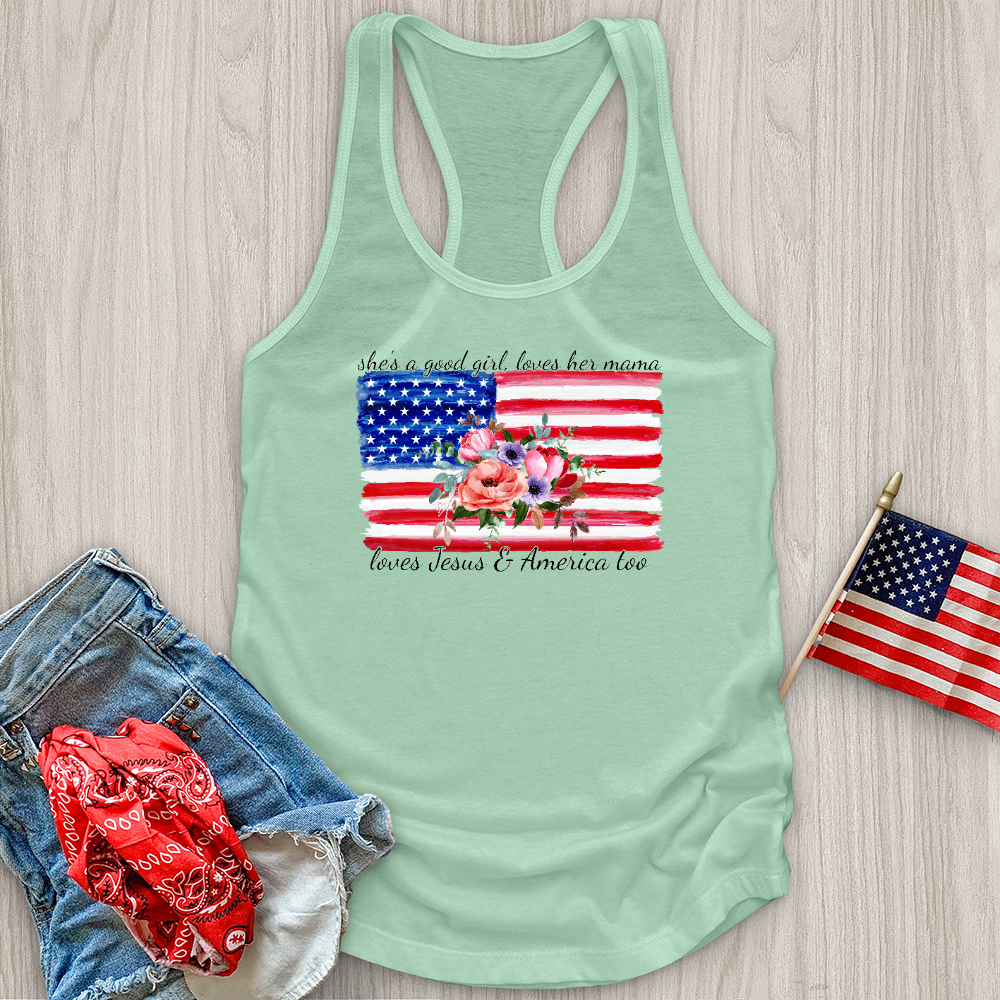 Loves Her Mama America and Jesus Tank Top