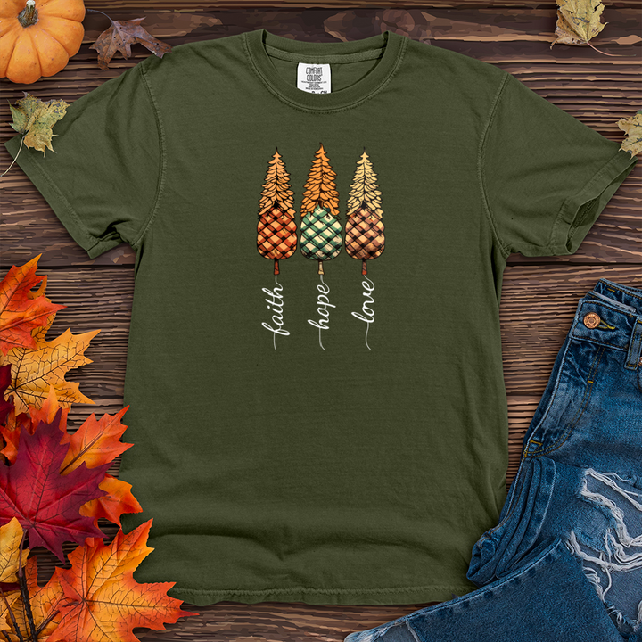 Faith Hope Love Plaid Trio Pine Trees Heavy Cotton Comfort Colors Tee