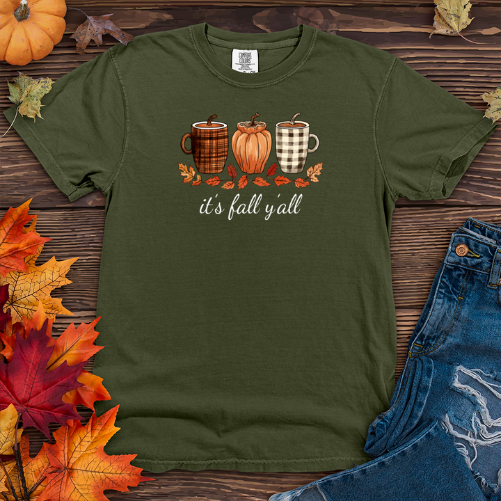 It's Fall Plaid Coffee Cups Heavy Cotton Comfort Colors Tee