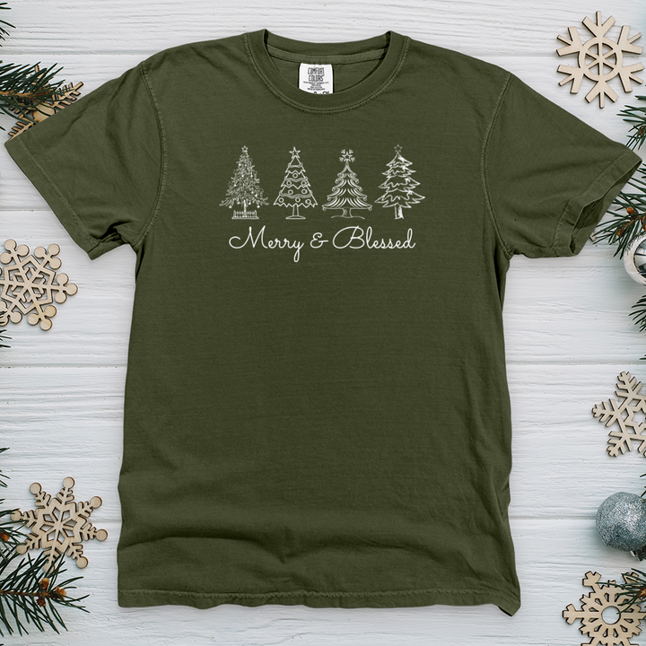 Merry & Blessed White Trees Heavy Cotton Comfort Colors Tee