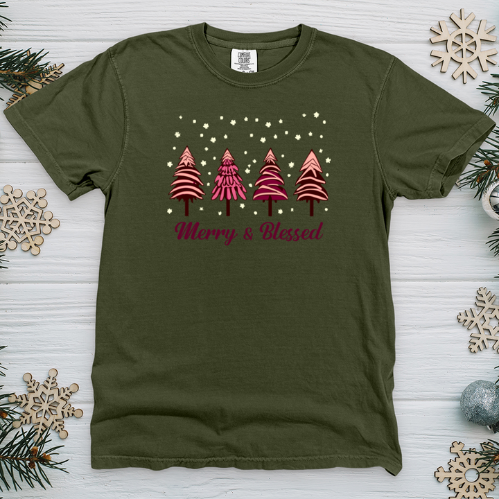 Merry & Blessed pink Tree Heavy Cotton Comfort Colors Tee