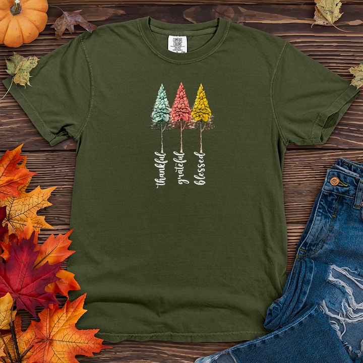 Retro Gratitude Trio Pine Trees Heavy Cotton Comfort Colors Tee