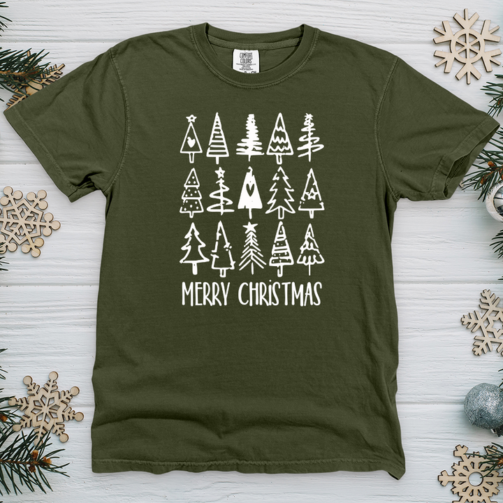 Merry Christmas Tree Pattern Heavy Cotton Comfort Colors Tee