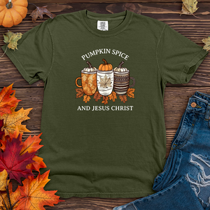 Vintage Pumpkin Spice Trio Coffee Cups Heavy Cotton Comfort Colors Tee