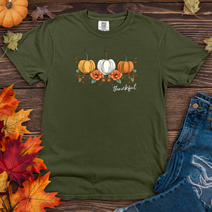 Vintage Cozy Floral Trio Pumpkins Heavy Cotton Comfort Colors Tee