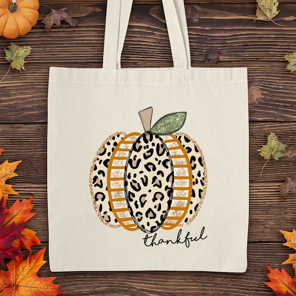 Thankful Leopard Spotted Pumpkin Tote Bag