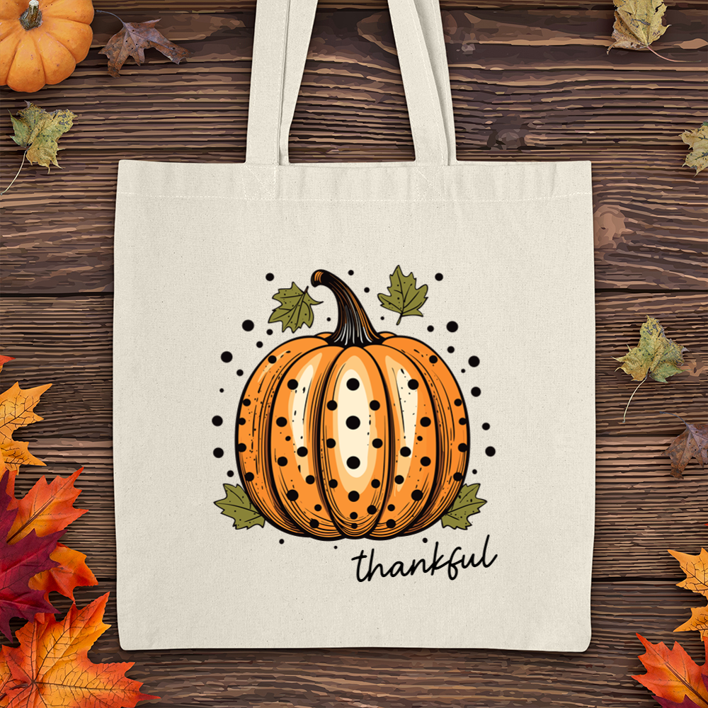 Thankful Spotted Pumpkin Tote Bag