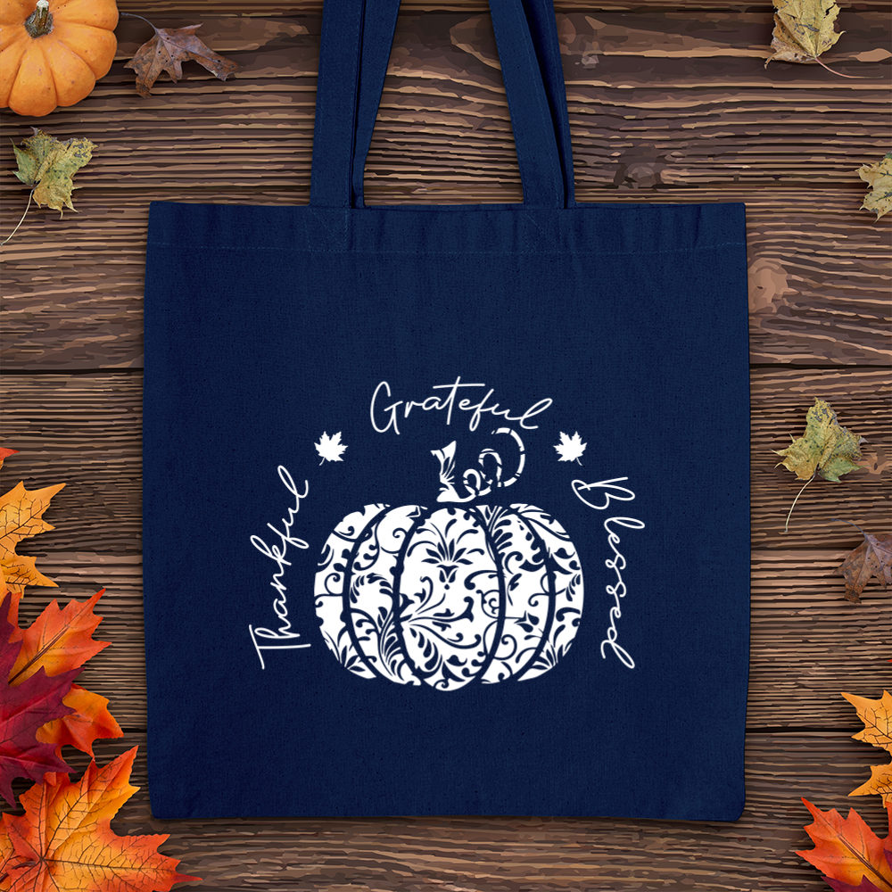 TGB White Floral Pumpkin Tote Bag