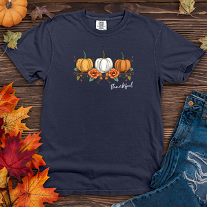 Vintage Cozy Floral Trio Pumpkins Heavy Cotton Comfort Colors Tee