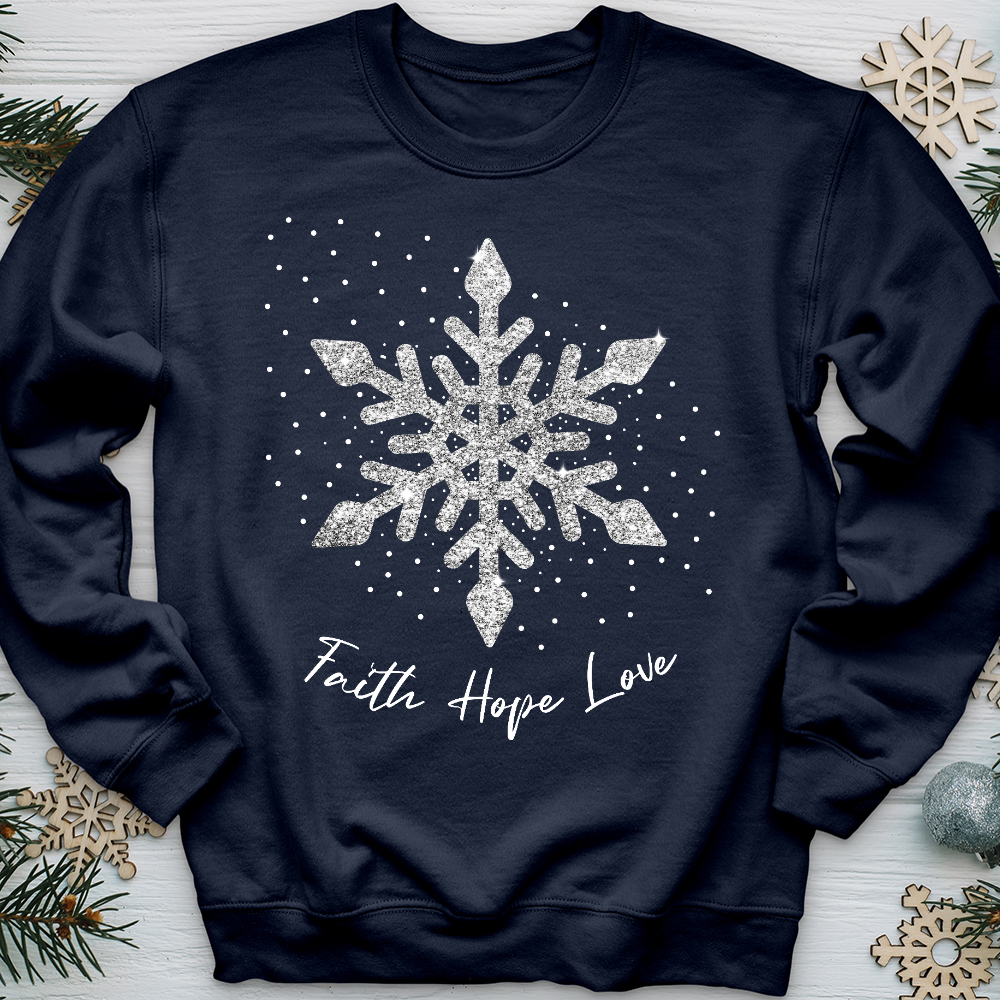 Faith Hope Love Silver Glitter Flake Crewneck