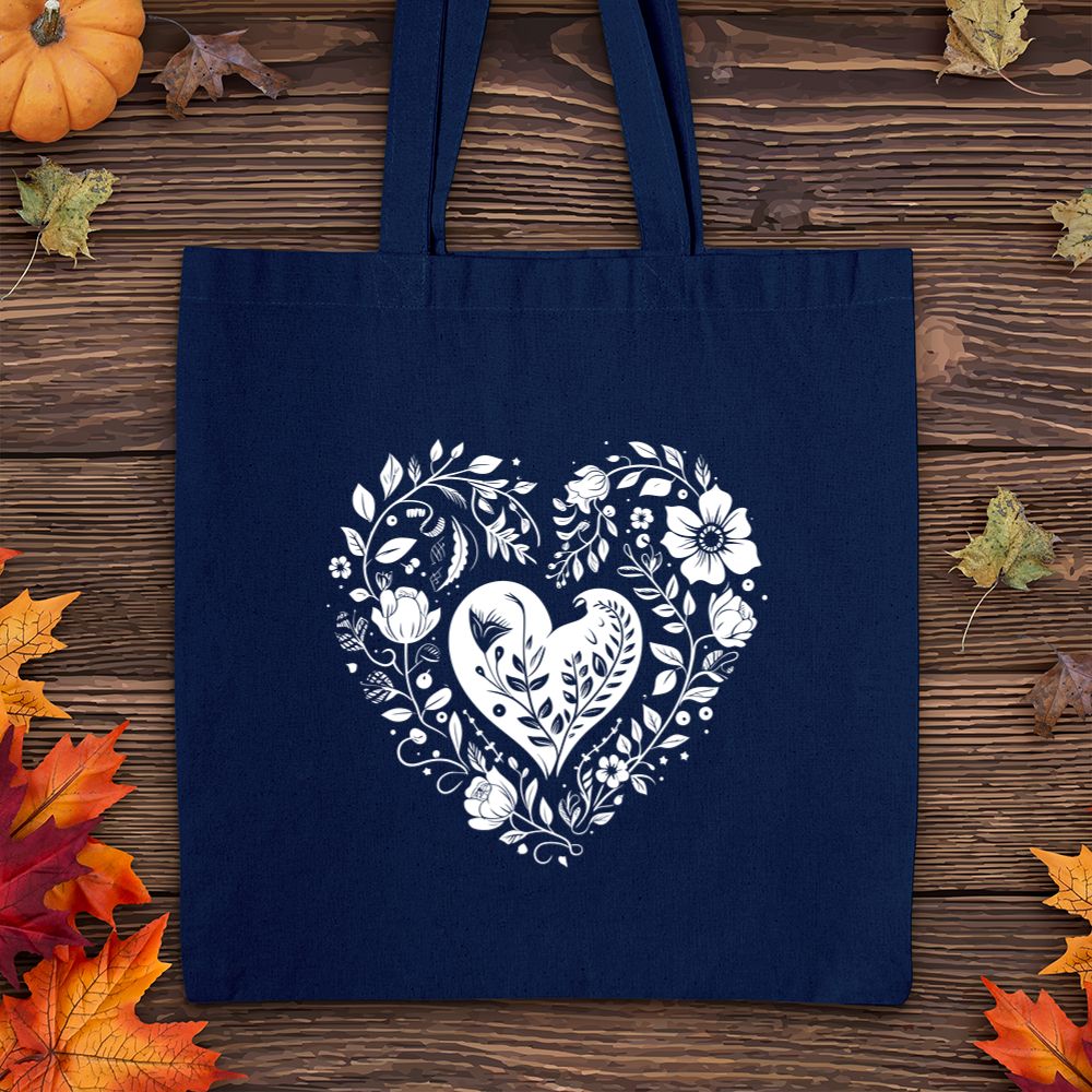 A Simple Floral Heart Tote Bag