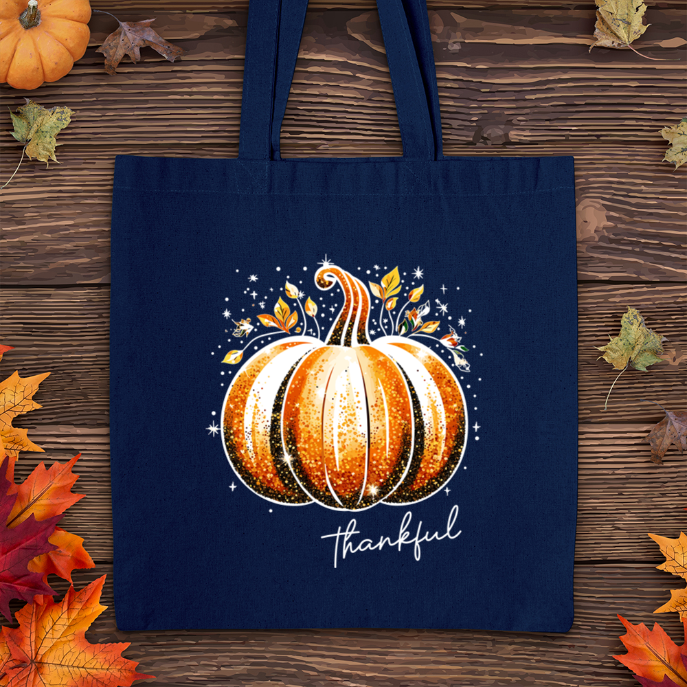 Thankful Glitter Pumpkin Tote Bag