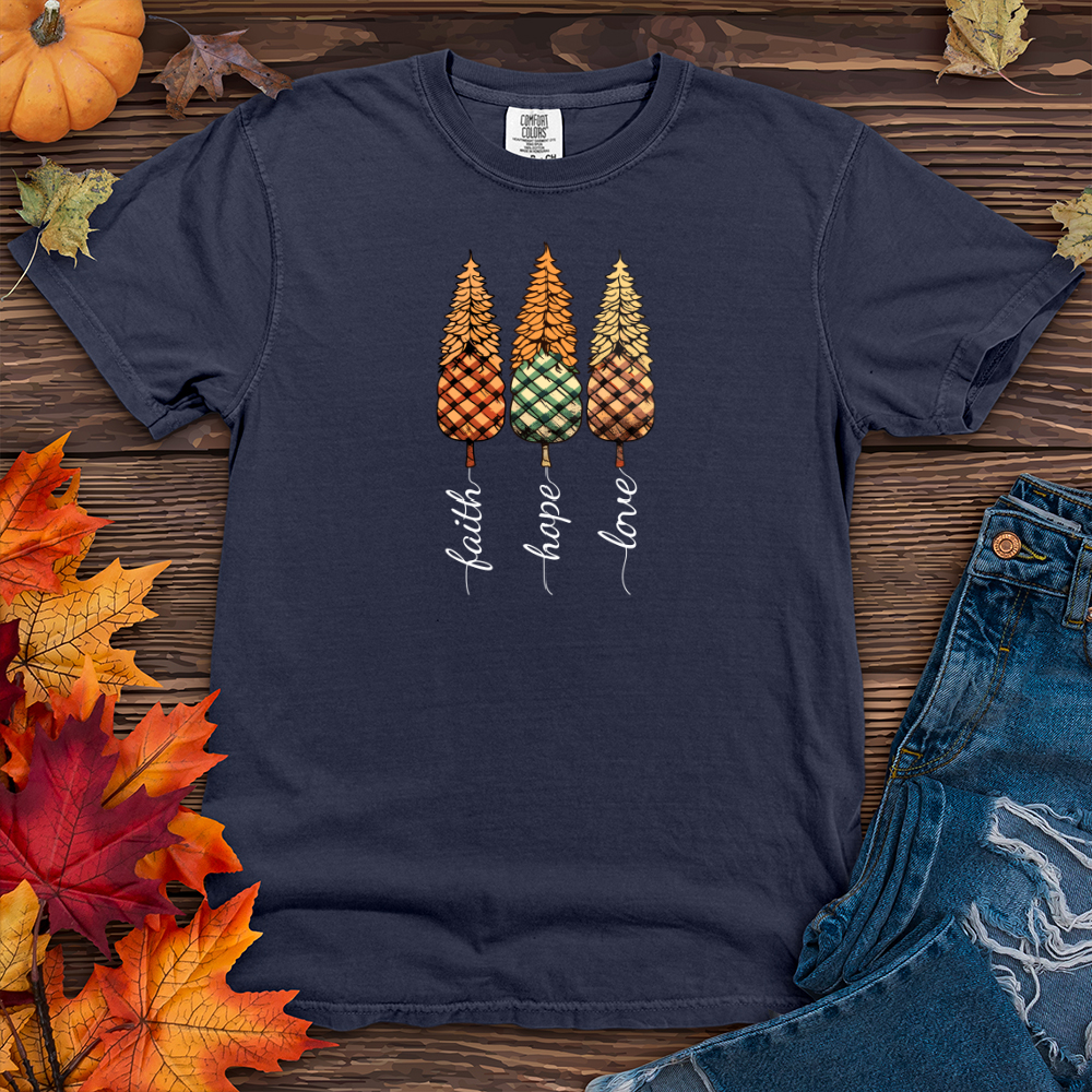 Faith Hope Love Plaid Trio Pine Trees Heavy Cotton Comfort Colors Tee