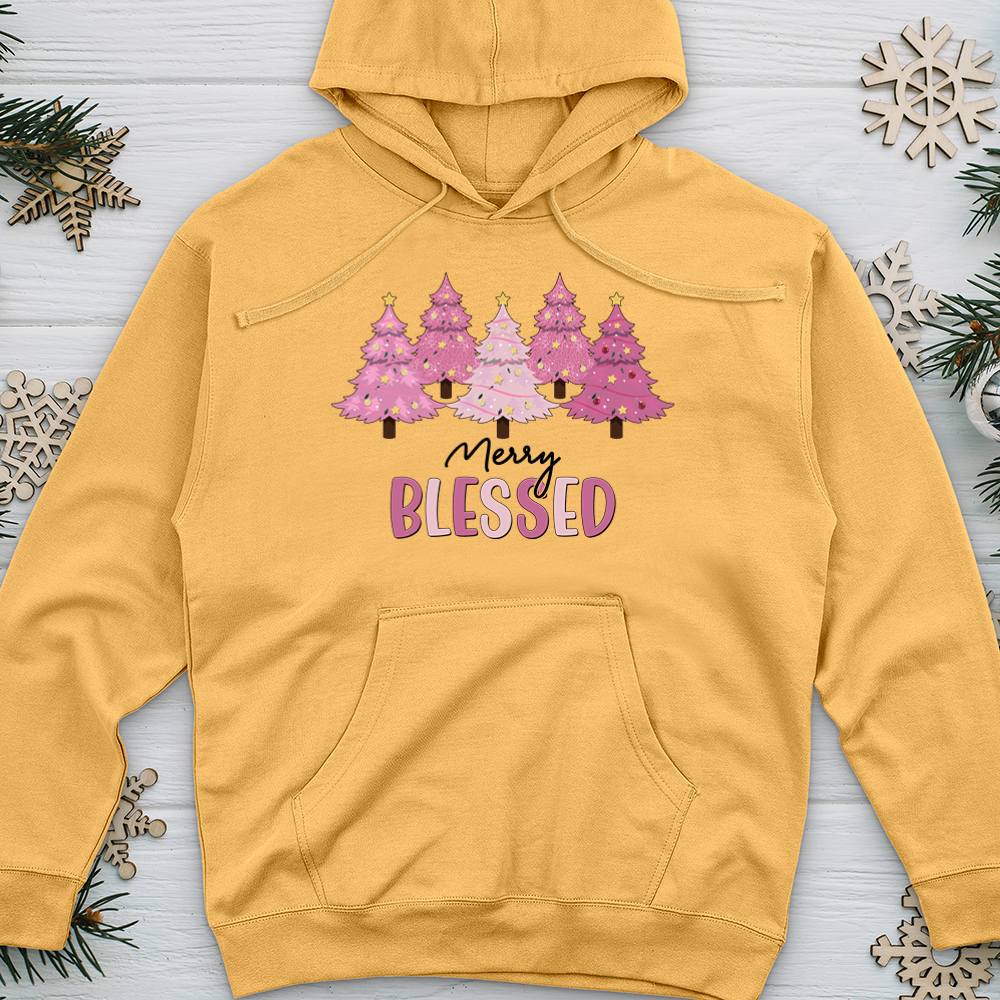 Merry Blessed Pink Tree Farm Midweight Hooded Sweatshirt