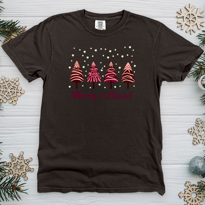 Merry & Blessed pink Tree Heavy Cotton Comfort Colors Tee