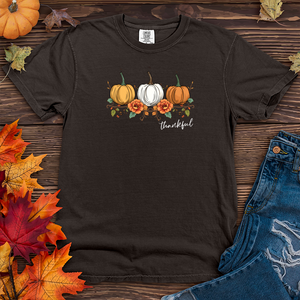 Vintage Cozy Floral Trio Pumpkins Heavy Cotton Comfort Colors Tee