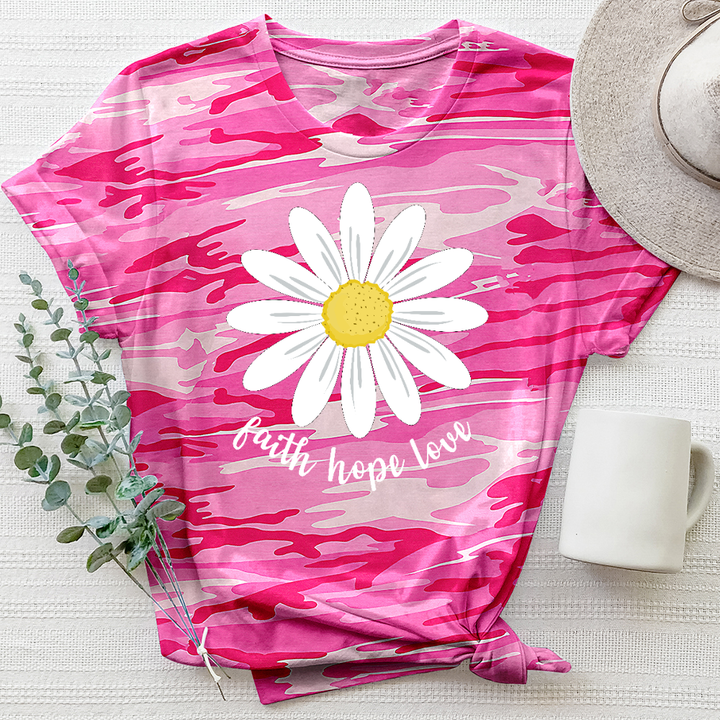 Faith Hope Love Summer Daisy Camo Tee