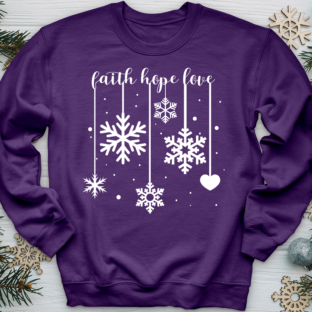 Faith Hope Love Dangling Snowflakes Crewneck