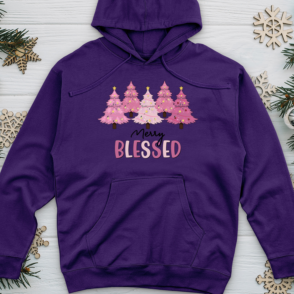 Merry Blessed Pink Tree Farm Midweight Hooded Sweatshirt