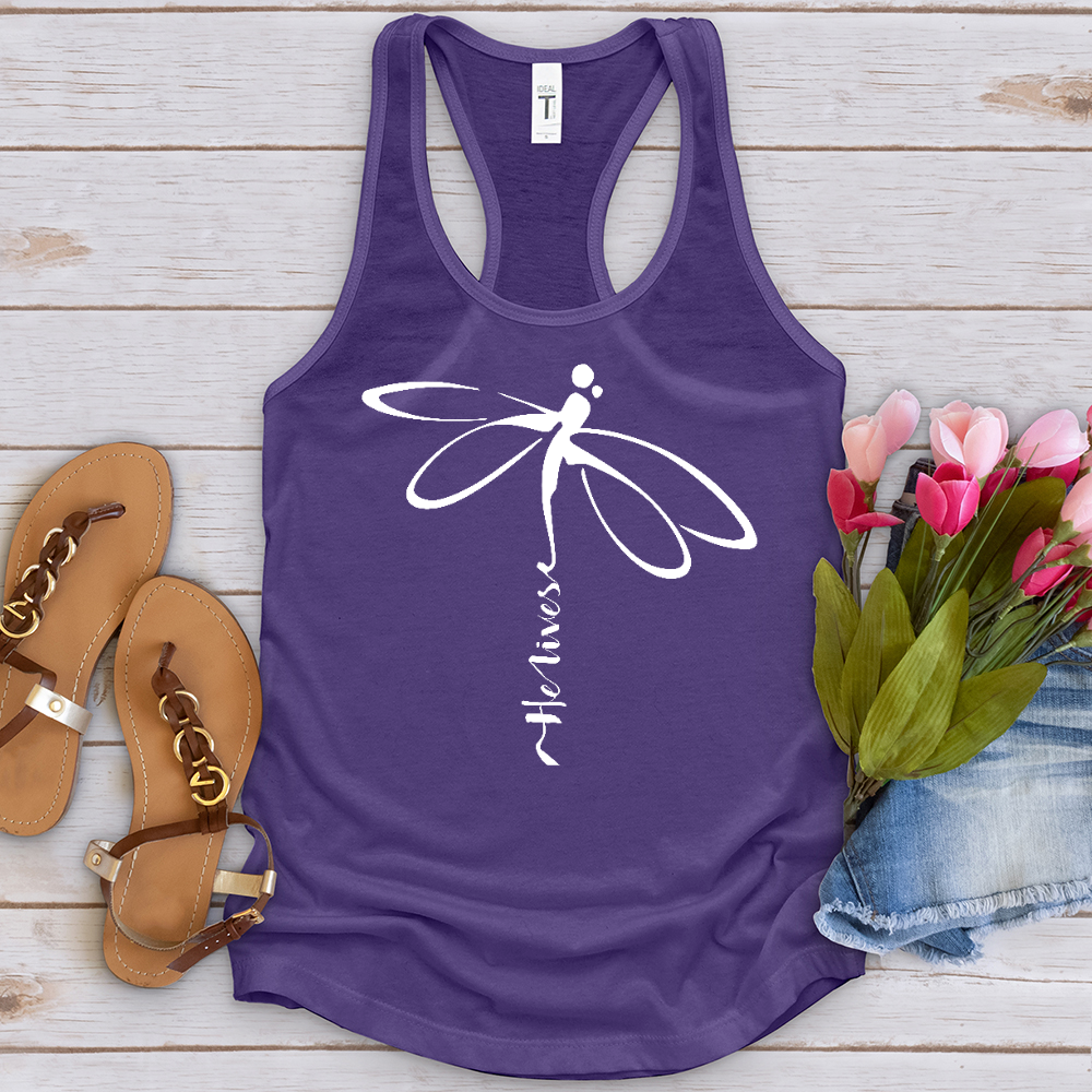 He Lives Dragonfly White Tank Top