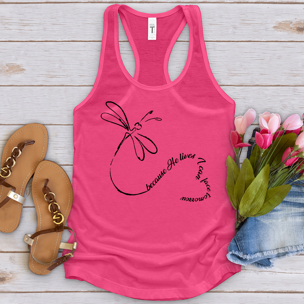 Because He Lives Dragonfly Heart Tank Top