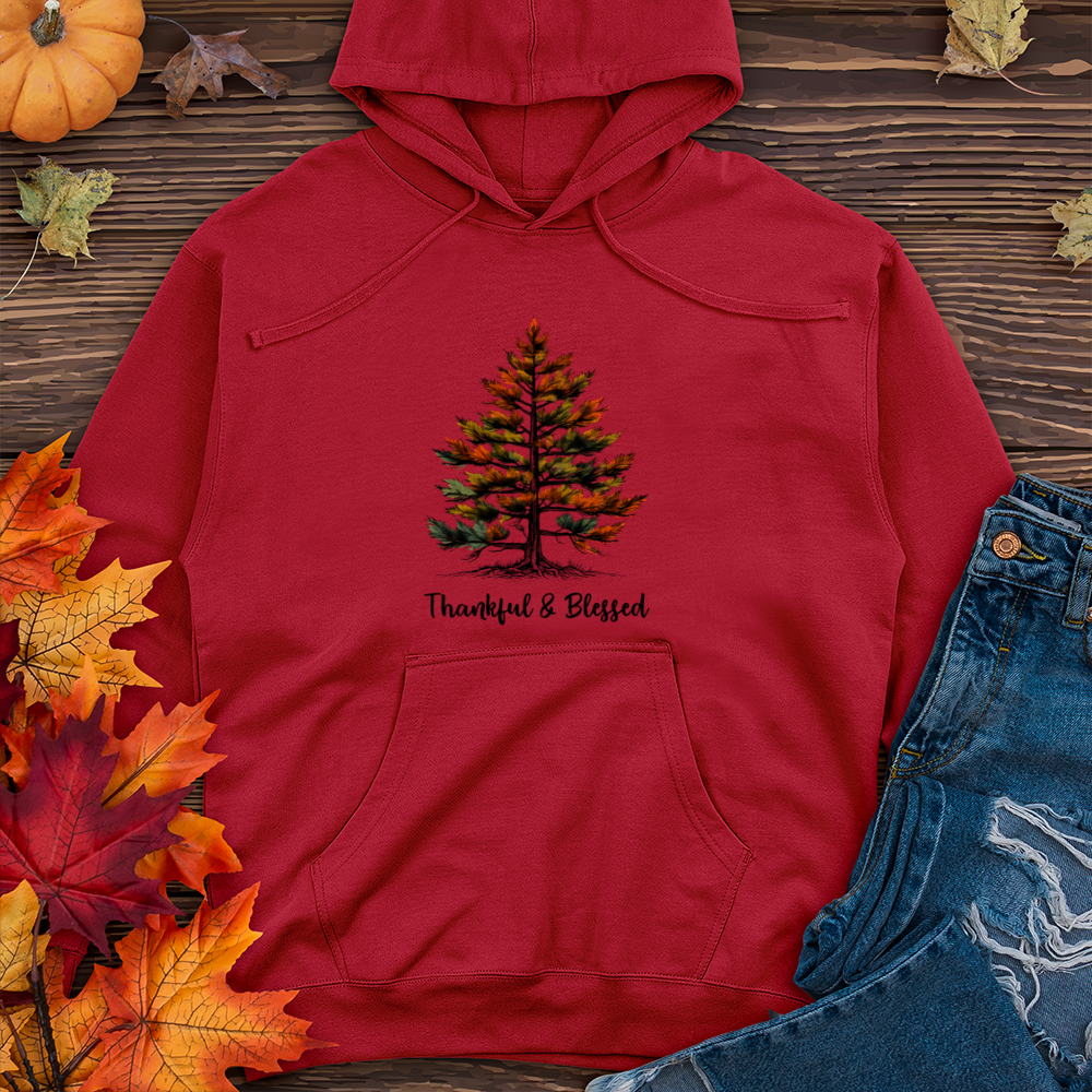 Retro Plaid Pine Tree Midweight Hooded Sweatshirt