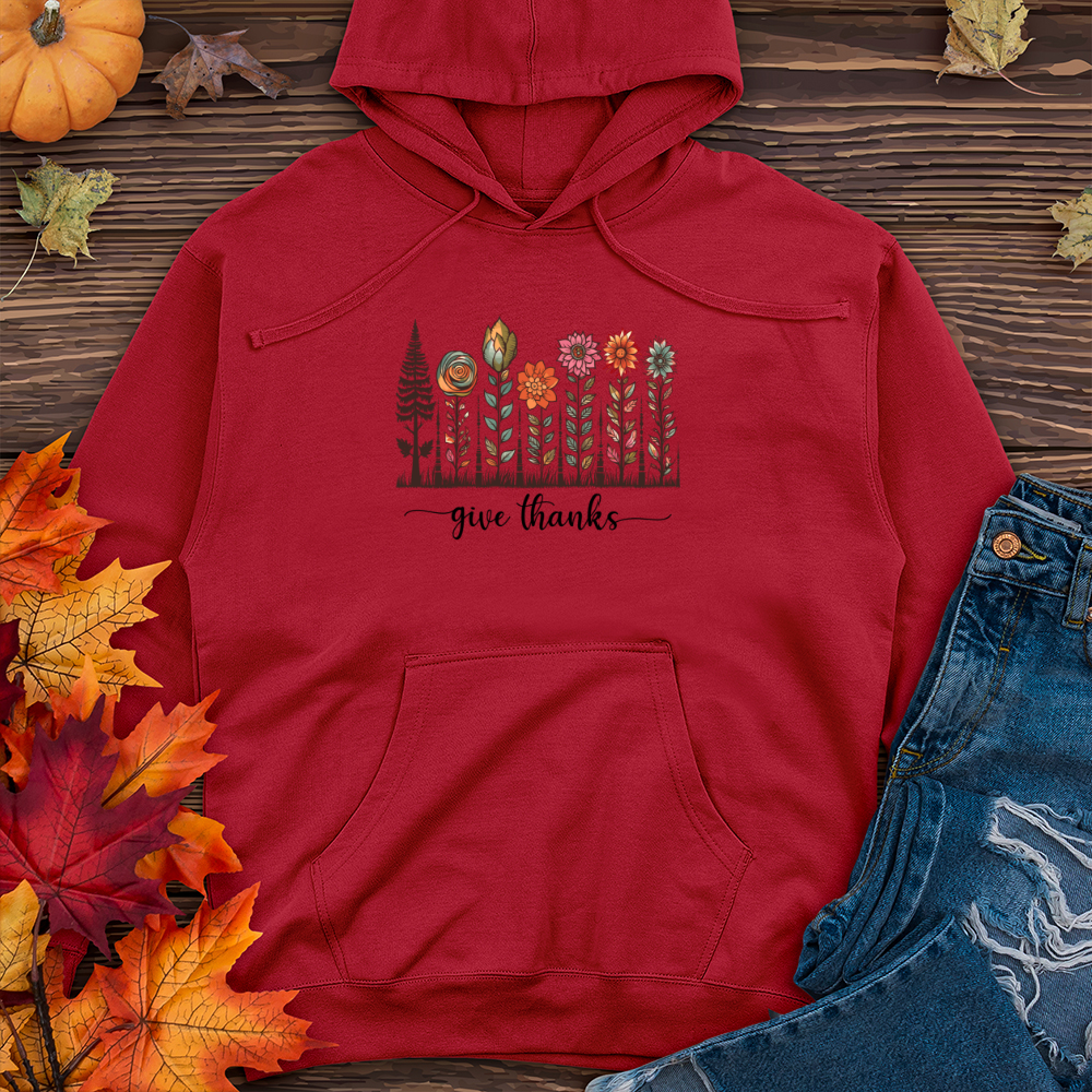 Retro Woodland Hike Flower Trio Midweight Hooded Sweatshirt