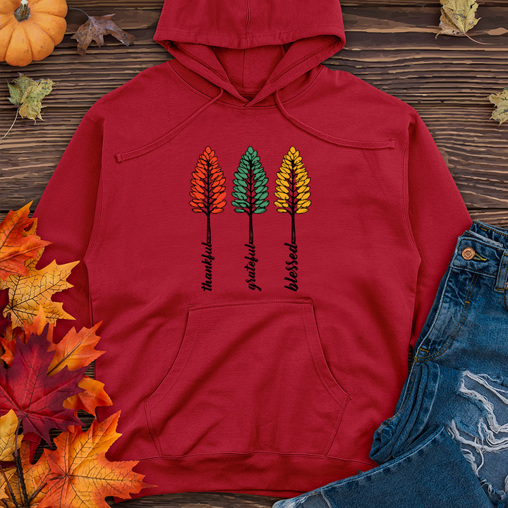 Vintage Playful Polka Dot Trio Pine Trees Midweight Hooded Sweatshirt