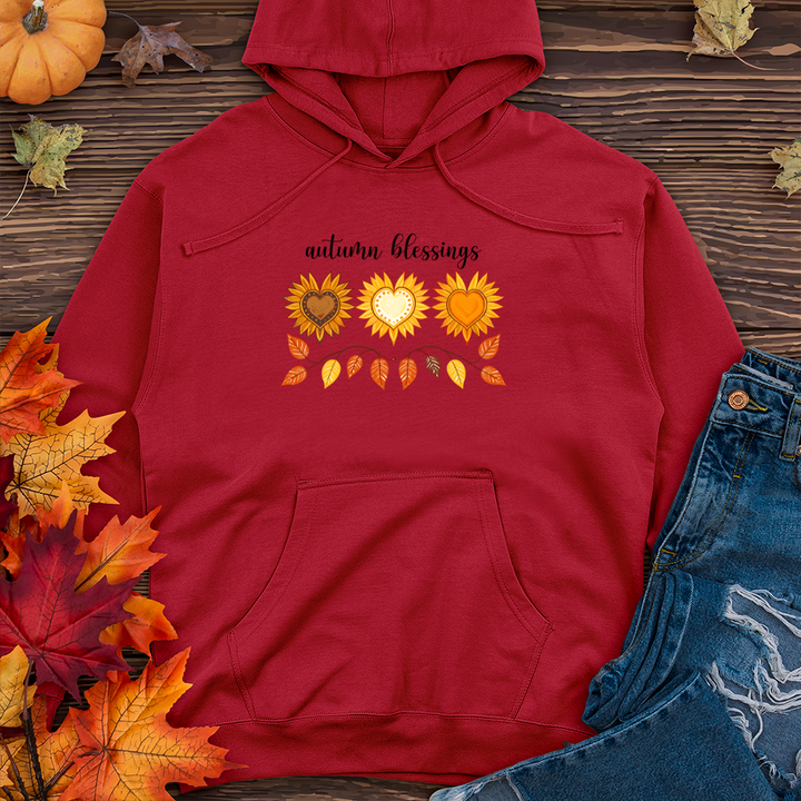 Autumn Sunflower Heart Trio Midweight Hooded Sweatshirt