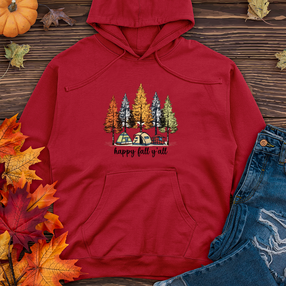 Cozy Fall Camping Plaid Trio Trees Midweight Hooded Sweatshirt