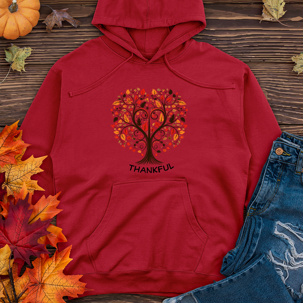 Retro Autumn Love Tree & Heart Icons Midweight Hooded Sweatshirt