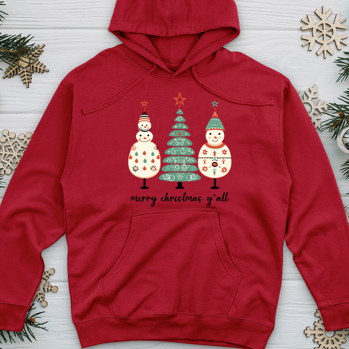 Etsy Snowman Pastel Tree Trio Midweight Hooded Sweatshirt