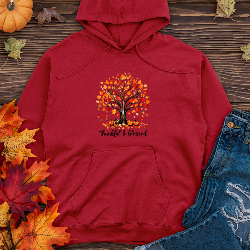 Retro Watercolor Pumpkin Tree Midweight Hooded Sweatshirt