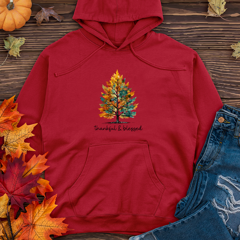 Retro Watercolor Pine Tree Midweight Hooded Sweatshirt