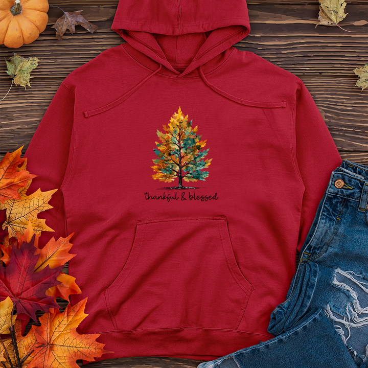 Retro Watercolor Pine Tree Midweight Hooded Sweatshirt