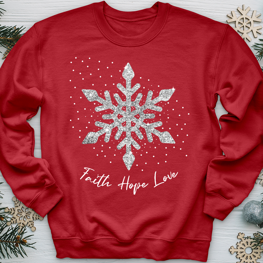 Faith Hope Love Silver Glitter Flake Crewneck