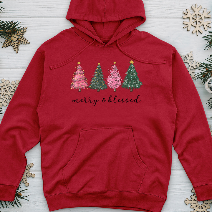 Merry Blessed Assorted Trees Midweight Hooded Sweatshirt