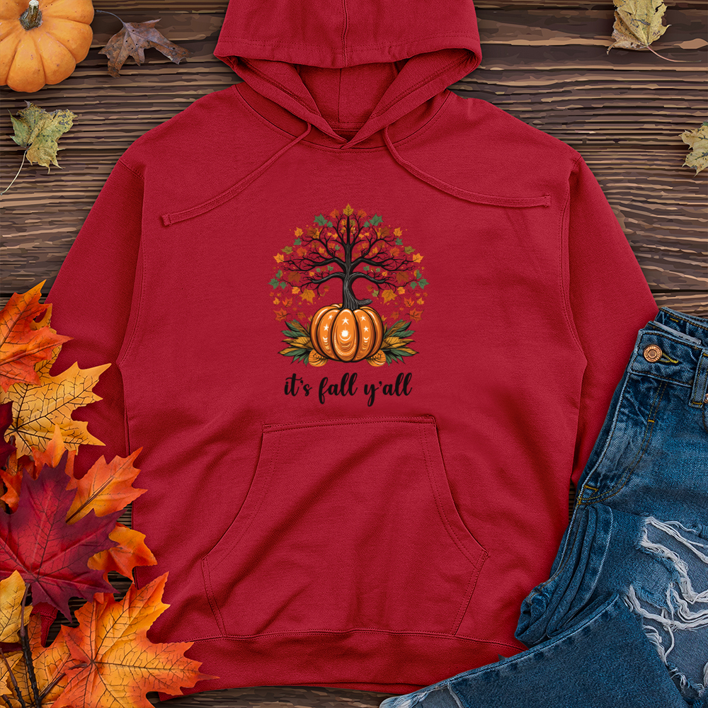 Geometric Harvest Tree Pumpkin Midweight Hooded Sweatshirt