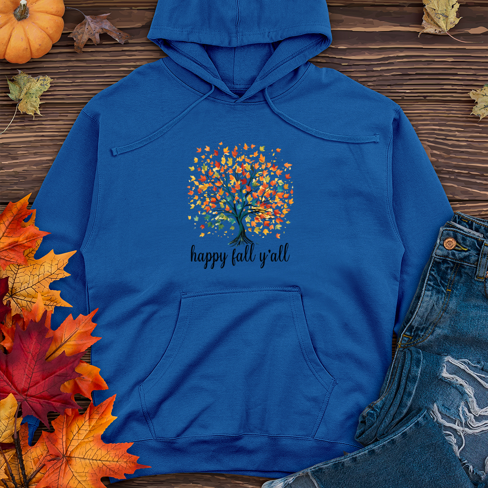 Retro Watercolor Fall Tree Midweight Hooded Sweatshirt