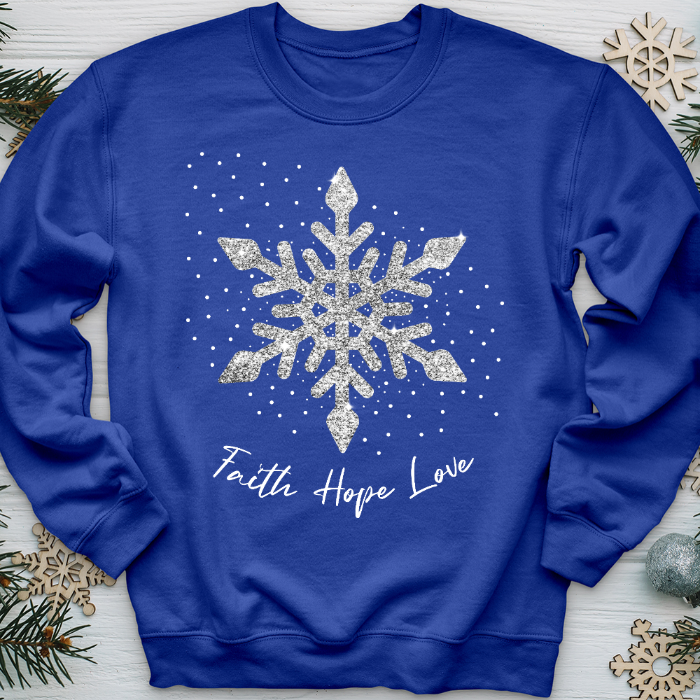 Faith Hope Love Silver Glitter Flake Crewneck
