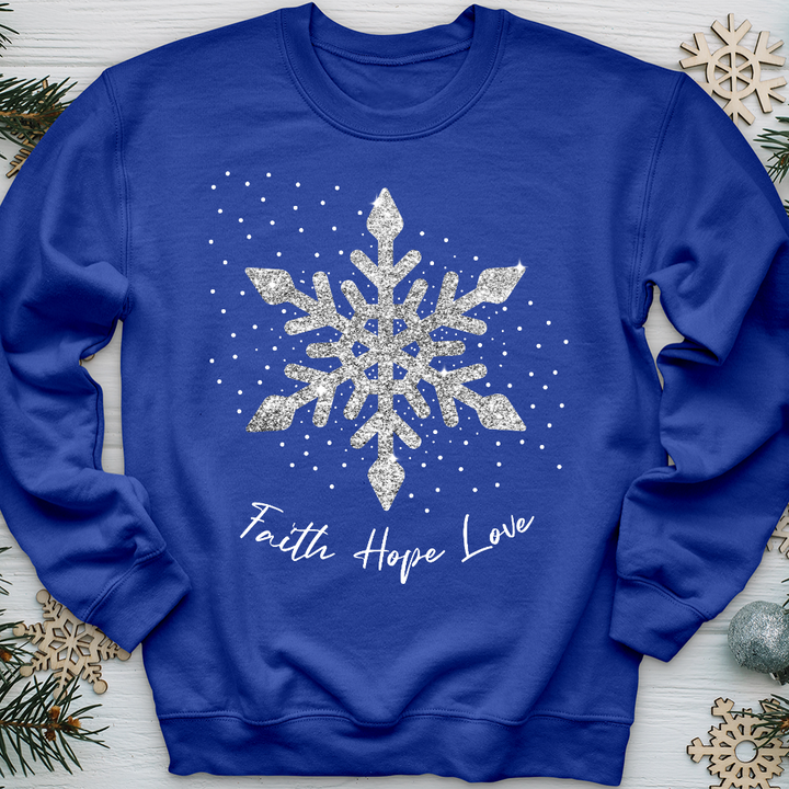 Faith Hope Love Silver Glitter Flake Crewneck