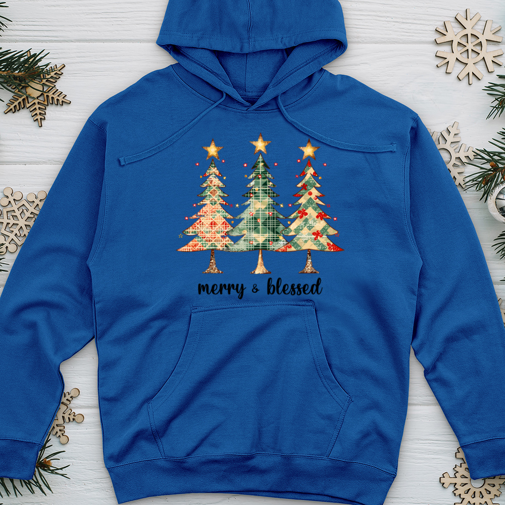 Merry & Blessed Checkered Tree Midweight Hooded Sweatshirt