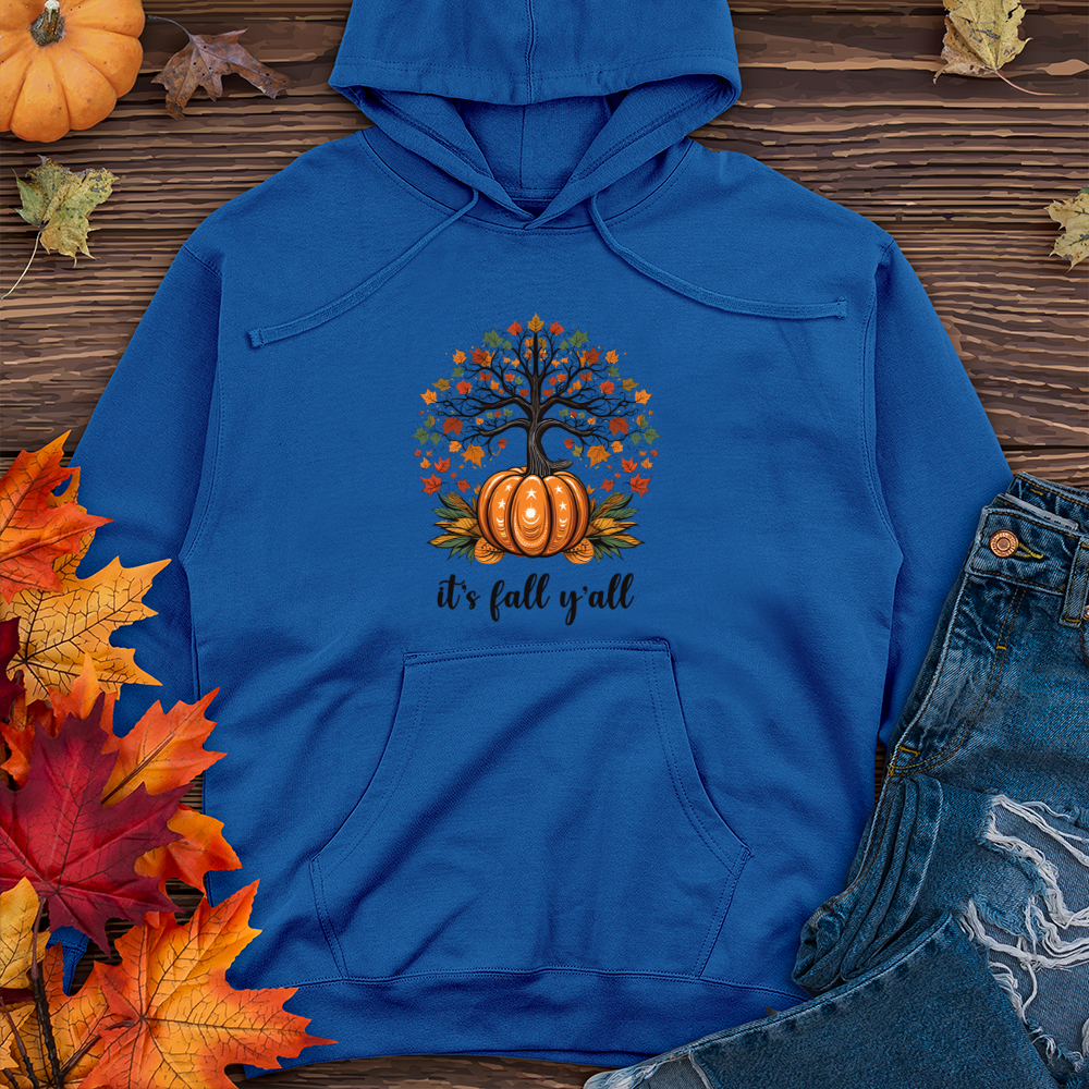 Geometric Harvest Tree Pumpkin Midweight Hooded Sweatshirt