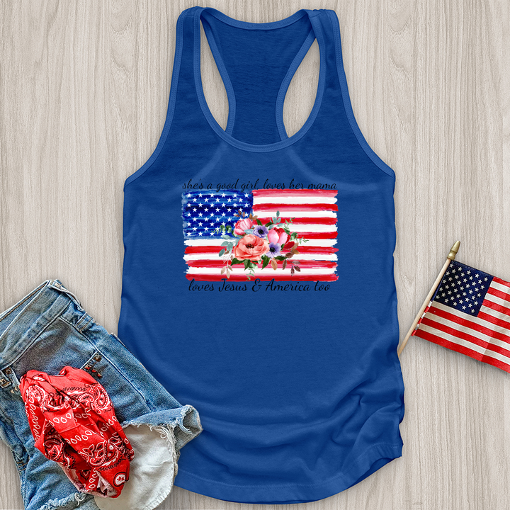 Loves Her Mama America and Jesus Tank Top