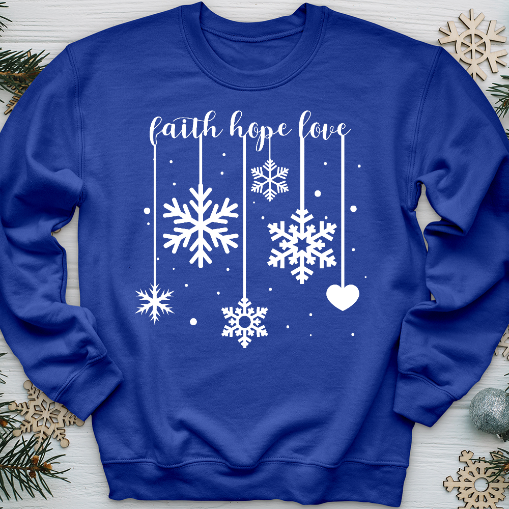 Faith Hope Love Dangling Snowflakes Crewneck