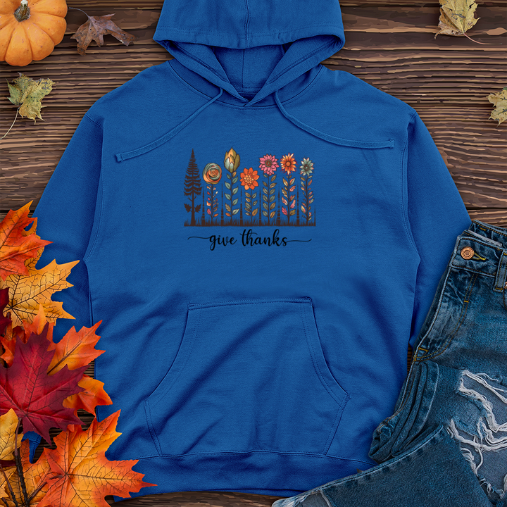 Retro Woodland Hike Flower Trio Midweight Hooded Sweatshirt