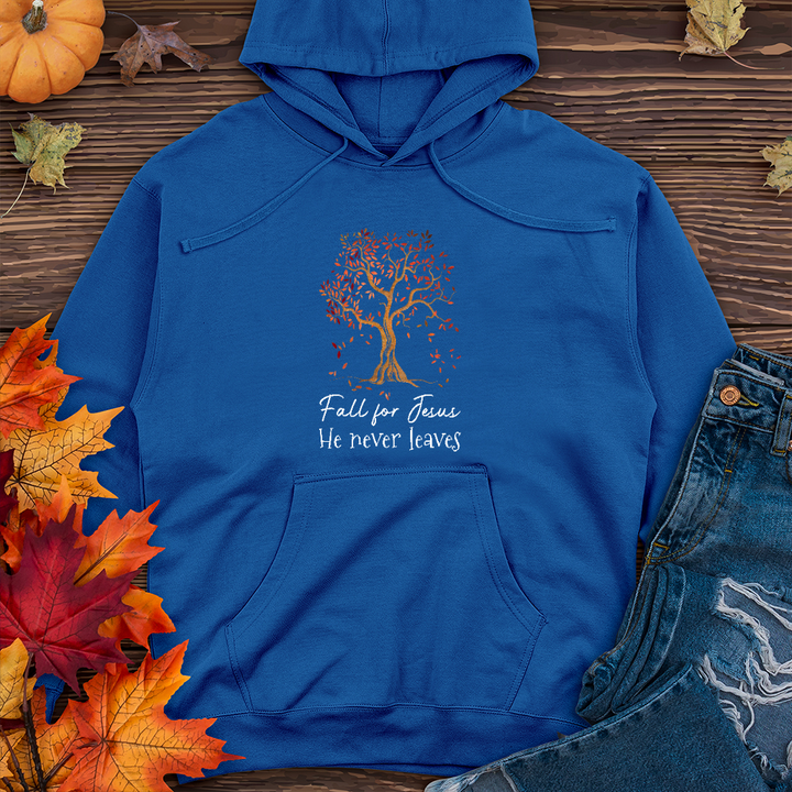 Fall for Jesus He Never Leaves Midweight Hoodie