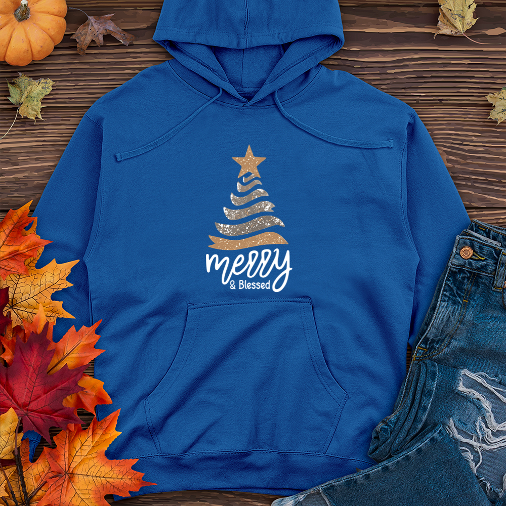 Merry & Blessed Sparkling Tree Midweight Hooded Sweatshirt