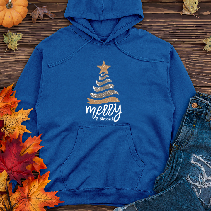 Merry & Blessed Sparkling Tree Midweight Hooded Sweatshirt