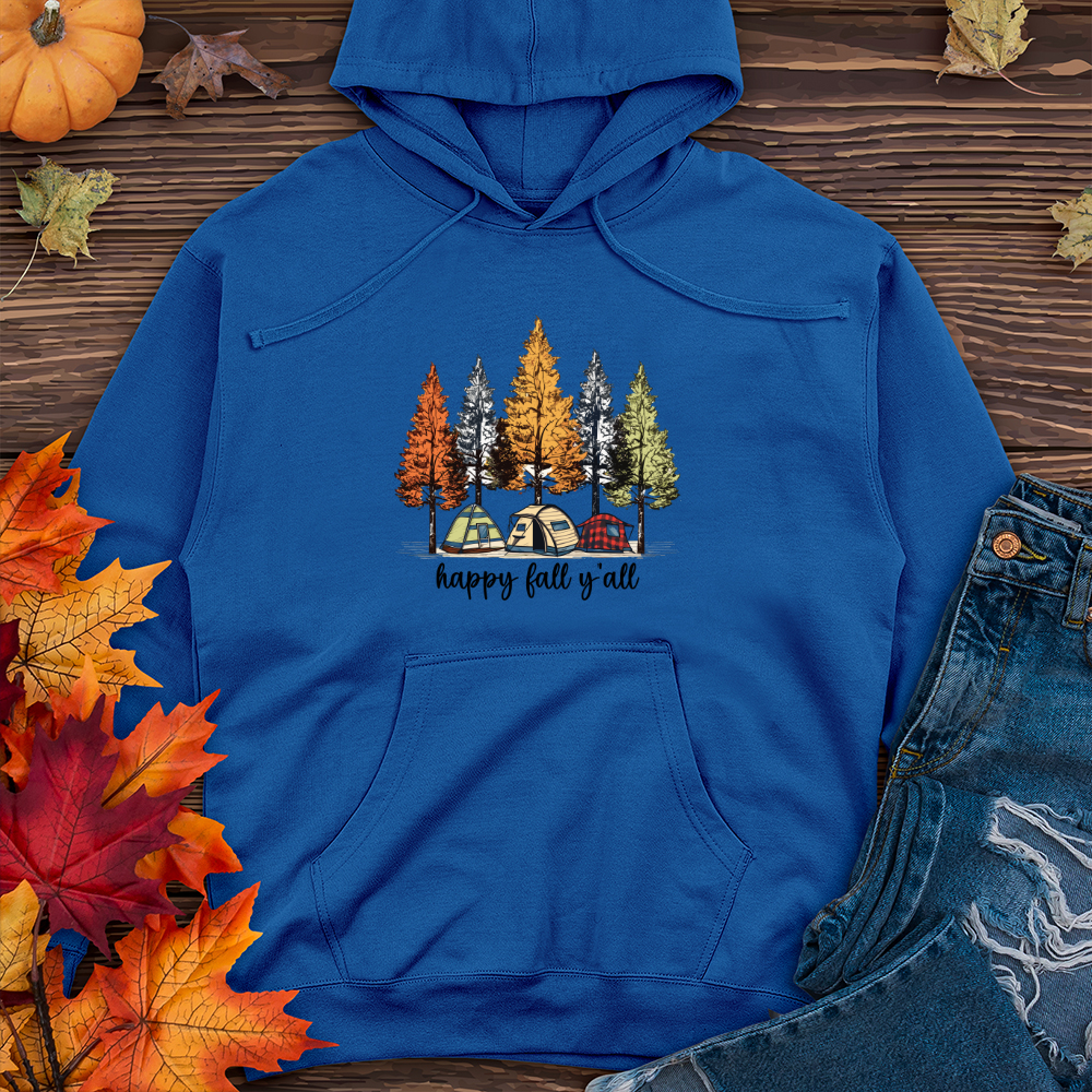 Cozy Fall Camping Plaid Trio Trees Midweight Hooded Sweatshirt